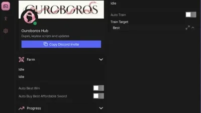 +1 Sword vs Anime Ouroboros Hub Script – Keyless, Auto Train, Auto Best Win, Auto Buy Sword