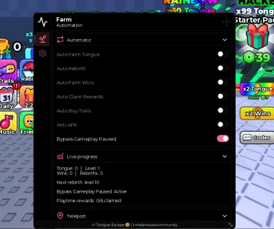 +1 Tongue Escape Script – Keyless, Auto Farm Tongue, Auto Rebirth, Auto Farm Wins