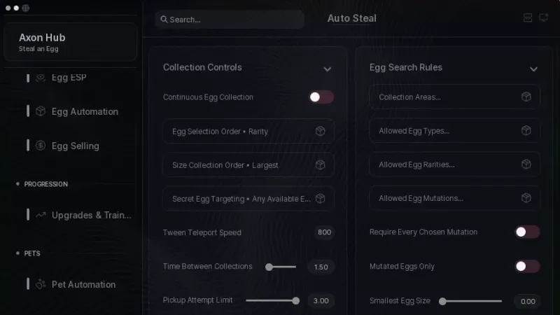 Steal An Egg Axon Hub Script – Auto Steal, Egg Predictor, Egg ESP, Egg Finder