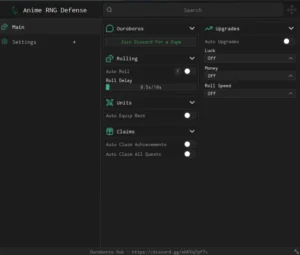 Anime RNG Defense Ouroboros Hub Script -Keyless, Auto Roll, Auto Equip Best, Auto Claim