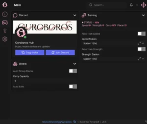 Build The Pyramid Ouroboros Hub Script – Keyless, Auto Build, Auto Pickup, Auto Train