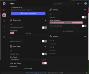 Destroy a House Ouroboros Hub Script – Keyless, Auto Hammer House, Auto Throw Bomb, Fly