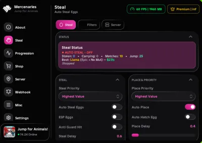 Jump for Animals Mercenaries Hub Script – Keyless, Auto Steal, Egg ESP, Highest Value
