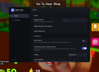 Ride A Pet Egg Autofarm Script – Keyless, Auto Farm, Mythic Selection, Carry Speed