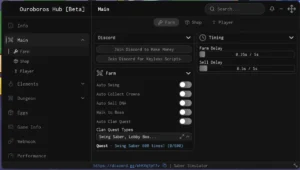 Saber Simulator Ouroboros Hub Script – Keyless, Auto Swing, Auto Farm, Auto Buy Aura