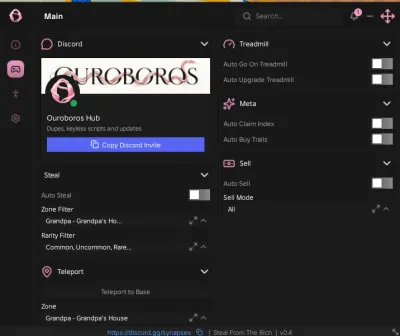 Steal From The Rich Ouroboros Hub Script – Keyless, Auto Steal, Auto Treadmill, Auto Upgrade