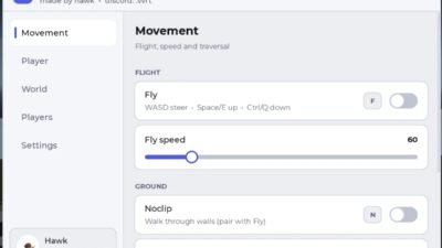 Universal Hawk’s Hub Script – Keyless, Fly, NoClip, Teleport, WalkSpeed
