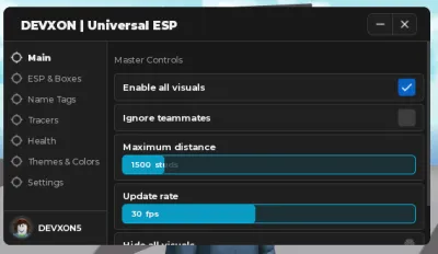 DEVXON Vision Script – Universal ESP, Name Tags, Tracers & Health Bars